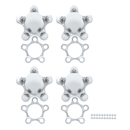 Chrome 5 on 5" Vintage Spider Wheel Hub Cover Set