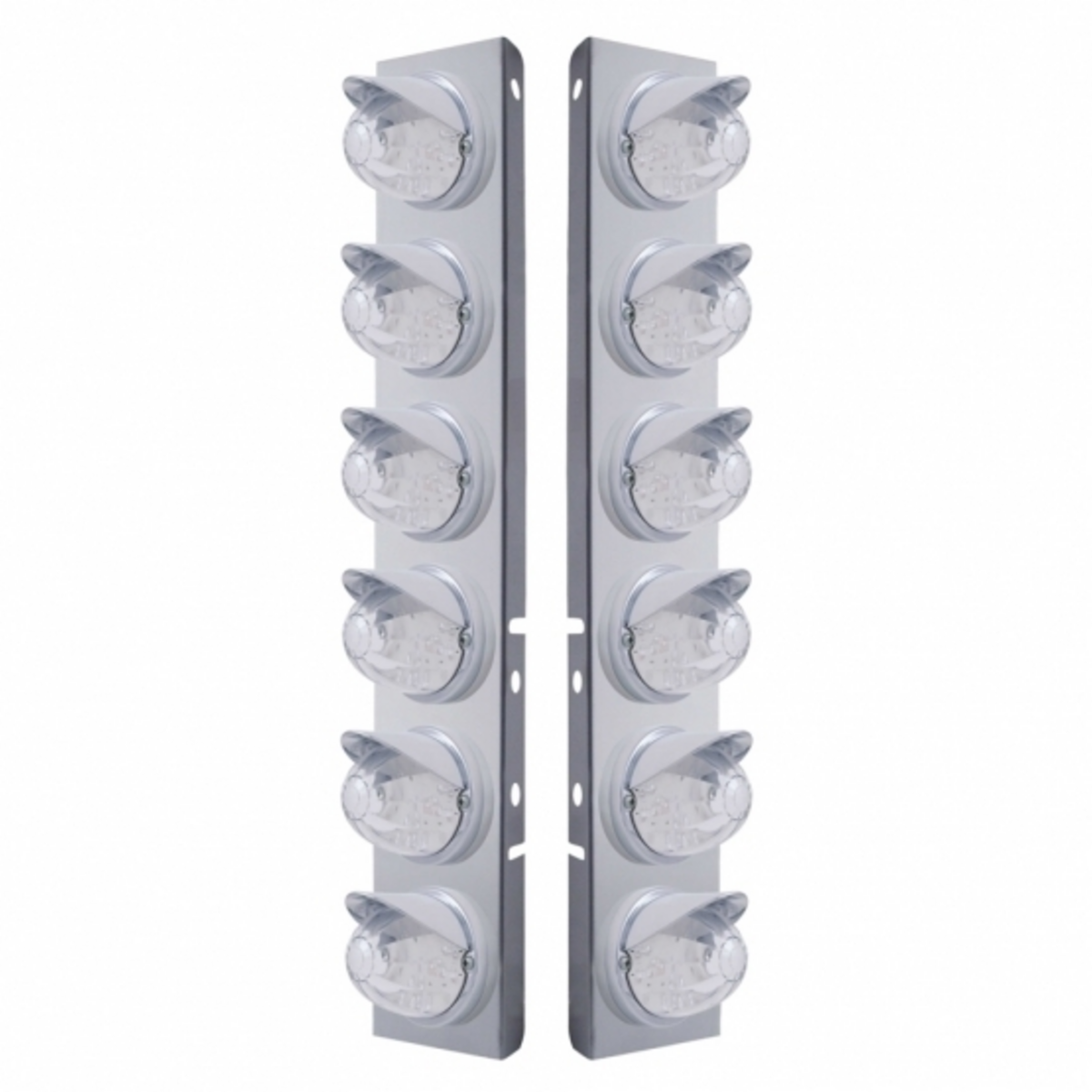 SS Front Air Cleaner Brkt With 12X 17 Amber LED Dual Function Watermelon Lights & Visors For Peterbilt-Clear Lens