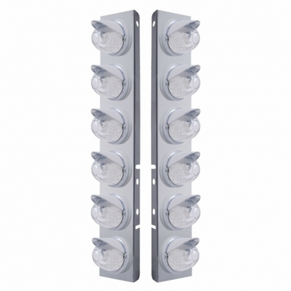 SS Front Air Cleaner Brkt With 12X 17 Amber LED Dual Function Watermelon Lights & Visors For Peterbilt-Clear Lens