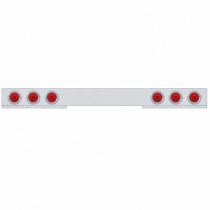 Stainless 1 Piece Rear Light Bar With Six 10 LED 4" Lights & Bezels - Red LED/Red Lens