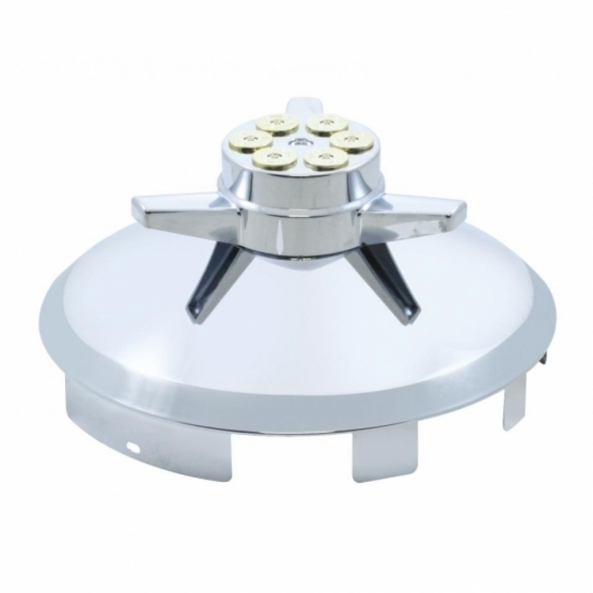 6 Uneven Notched Stainless Front Hubcap With Gun Cylinder Spinner - 1" Lip