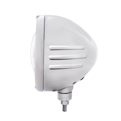 Stainless Steel Classic Embossed Stripe Headlight 5 LED Bulb & Dual Mode LED Signal-Clear Lens