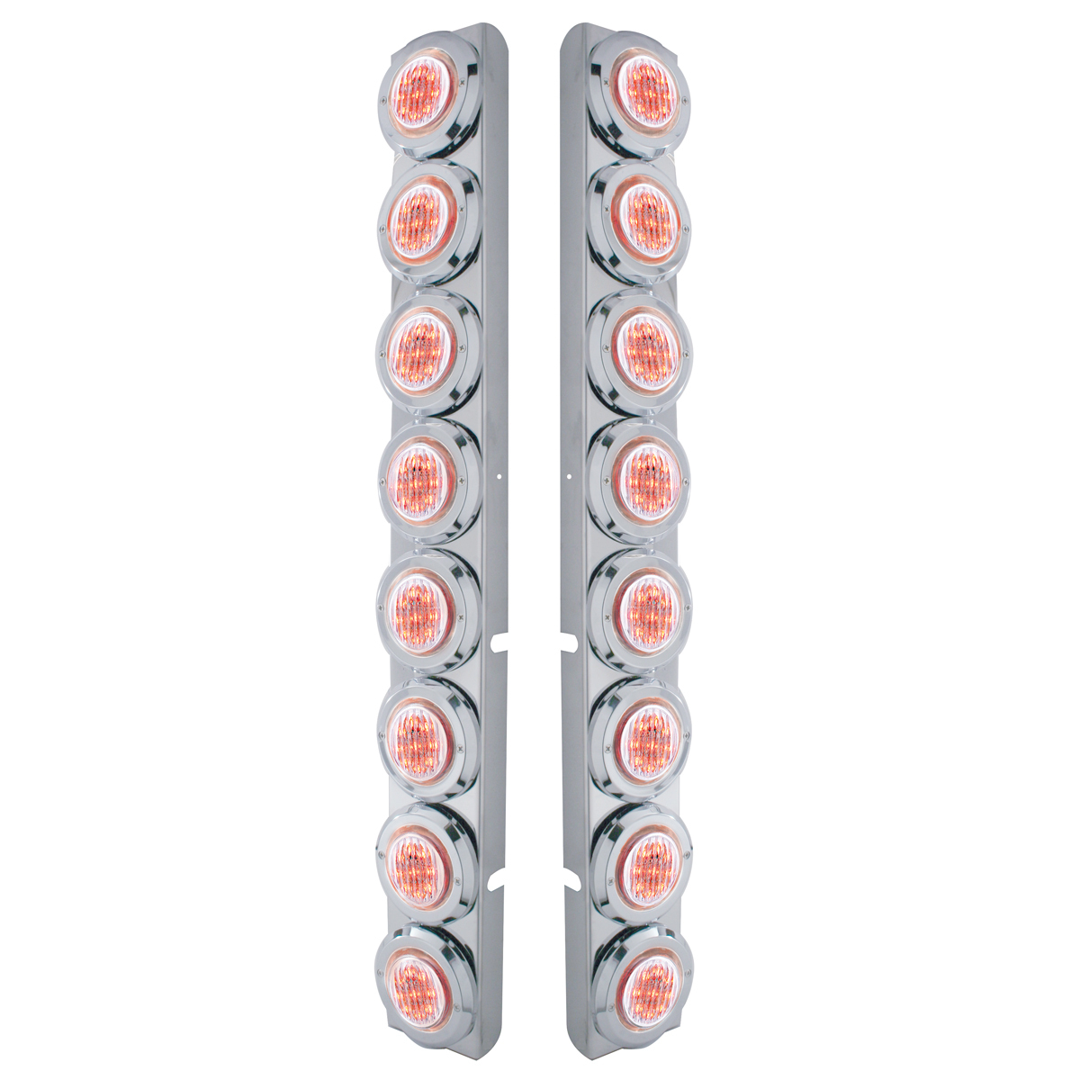 SS Rear Air Cleaner Bracket With 16X 9 LED 2" Lights & Bezels For Peterbilt-Red LED/Clear Lens