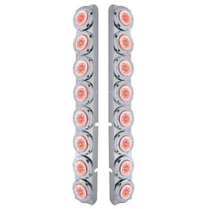 SS Rear Air Cleaner Bracket With 16X 9 LED 2" Lights & Bezels For Peterbilt-Red LED/Clear Lens