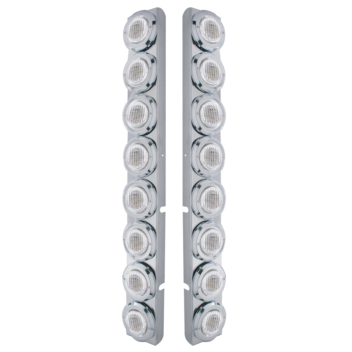 SS Rear Air Cleaner Bracket With 16X 9 LED 2" Lights & Bezels For Peterbilt-Red LED/Clear Lens
