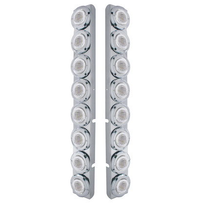 SS Rear Air Cleaner Bracket With 16X 9 LED 2" Lights & Bezels For Peterbilt-Red LED/Clear Lens