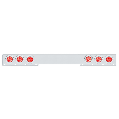 Chrome 1 Piece Rear Light Bar With Six 36 LED 4" Lights & Visors - Red LED/Red Lens
