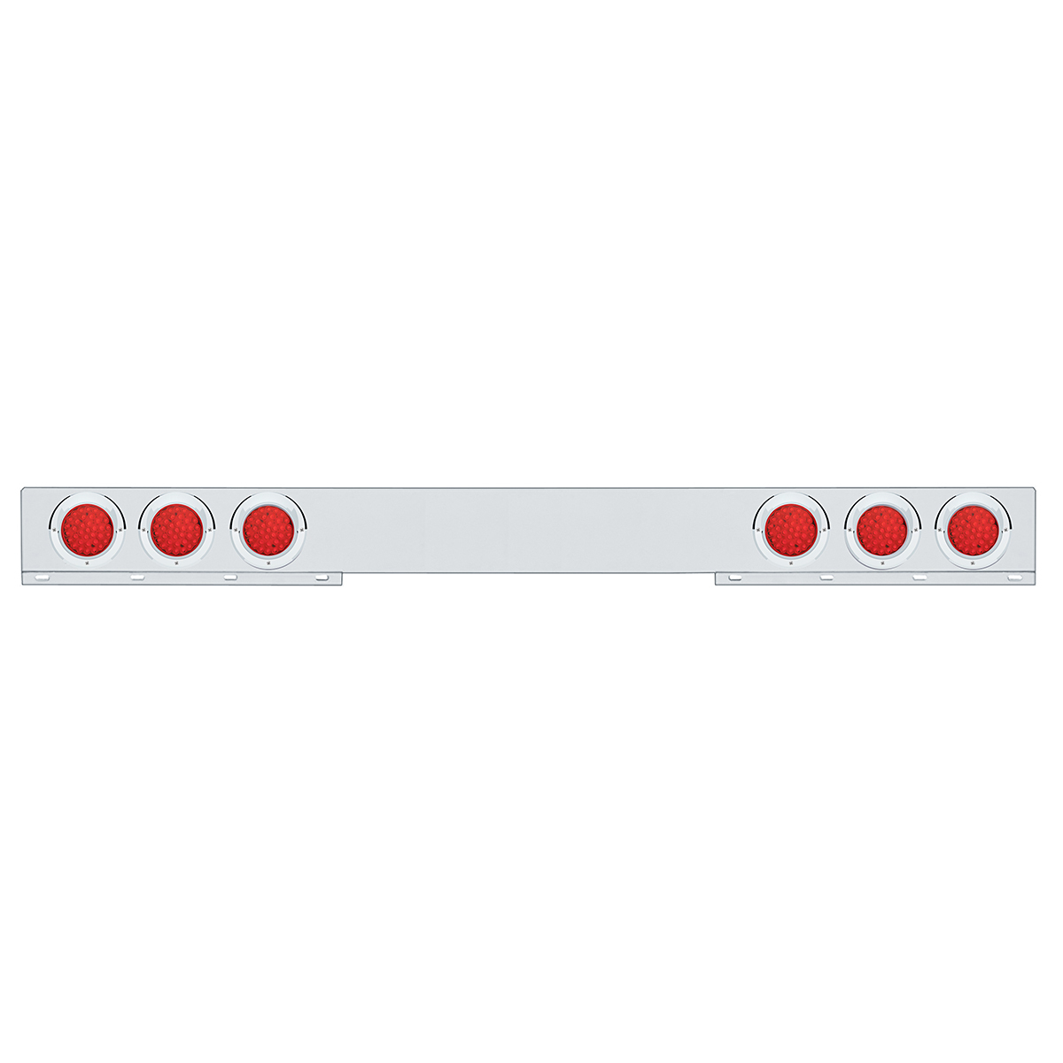 Chrome 1 Piece Rear Light Bar With Six 36 LED 4" Lights & Visors - Red LED/Red Lens