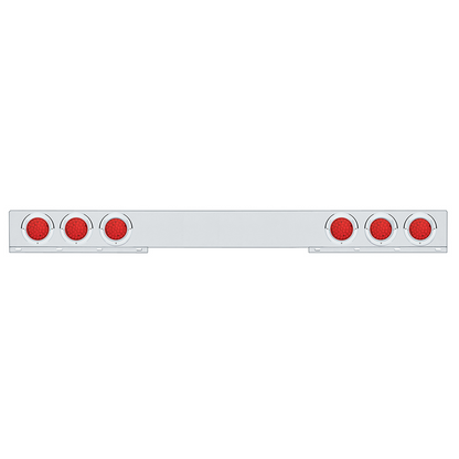 Chrome 1 Piece Rear Light Bar With Six 36 LED 4" Lights & Visors - Red LED/Red Lens
