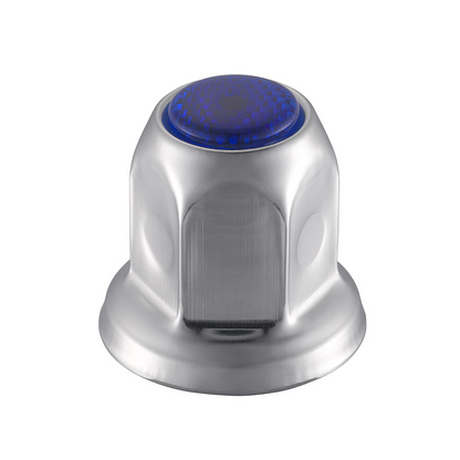 33mm X 2" Chrome Steel Reflector Nut Cover With Flange - Blue (50 Pcs)
