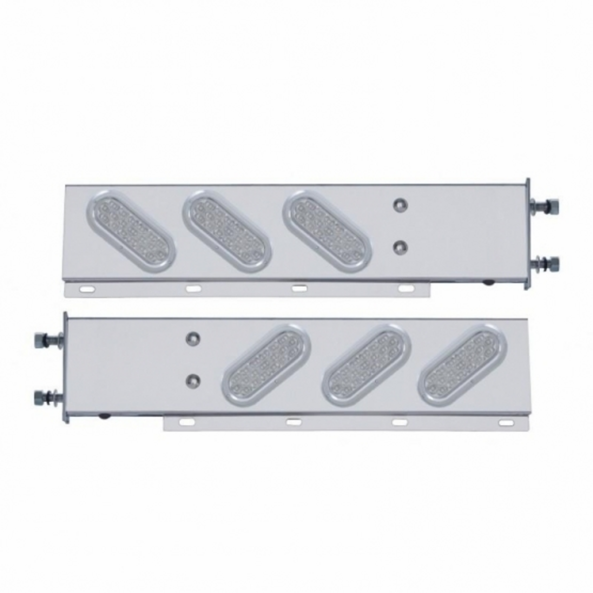 3-3/4" Bolt Pattern SS Spring Loaded Bar With 6" Oval 19 LED Lights & Bezel -Red LED/Clear Lens (Pair)