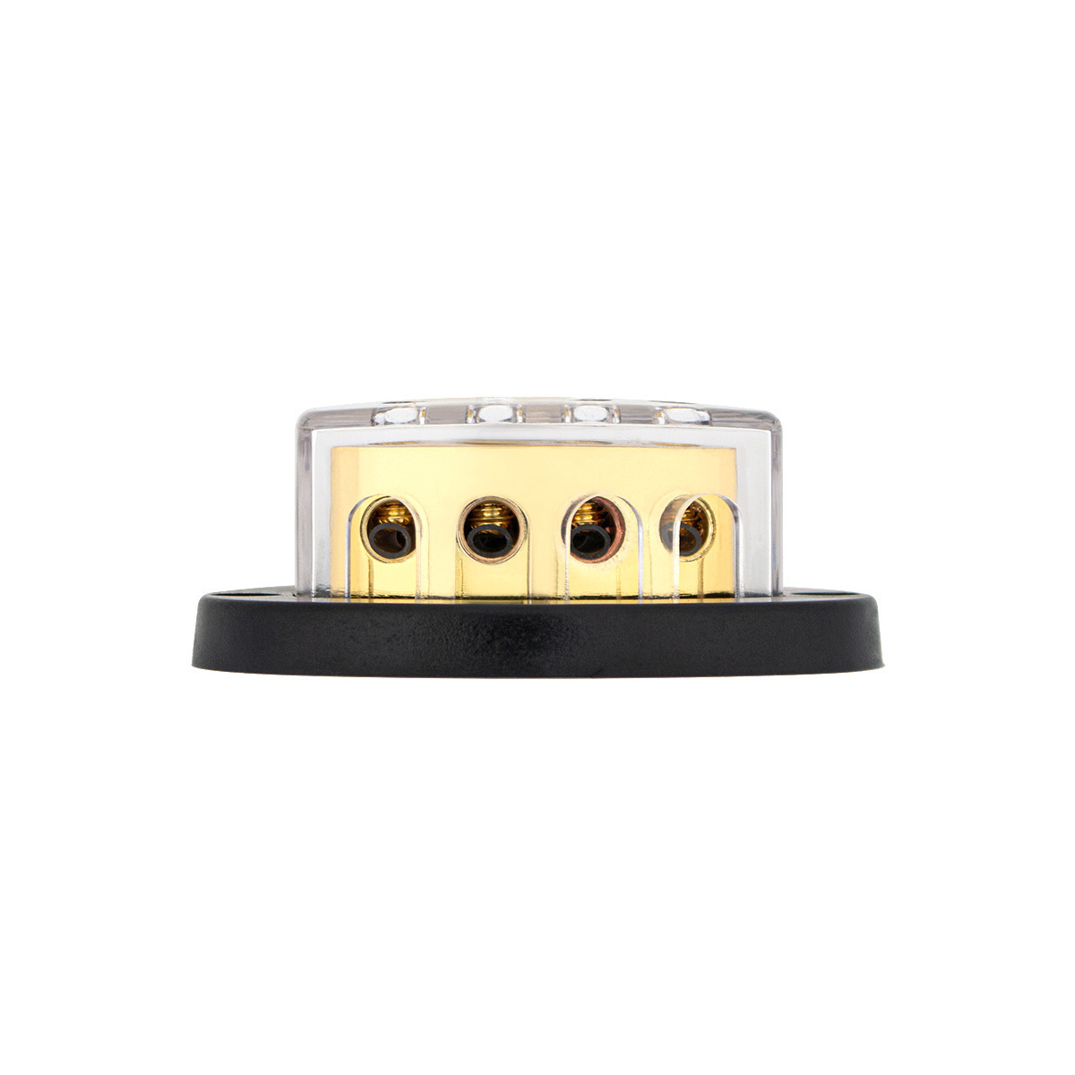 Gold Distribution Block with (1) 4 AWG input and (4) 8 AWG outputs, Triangular Shape 1 Pc.