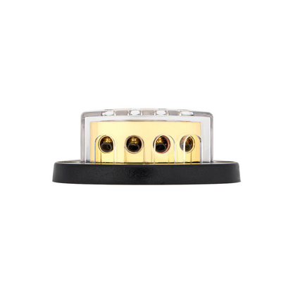 Gold Distribution Block with (1) 4 AWG input and (4) 8 AWG outputs, Triangular Shape 1 Pc.