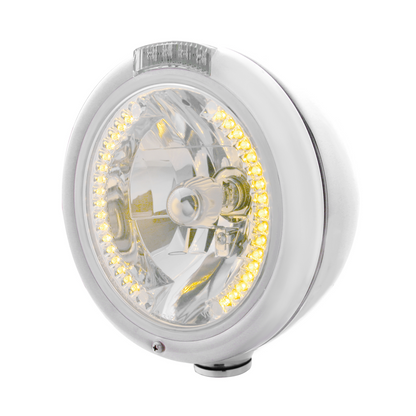 Chrome Classic Headlight H4 With 34 Amber LED & LED Signal - Clear Lens