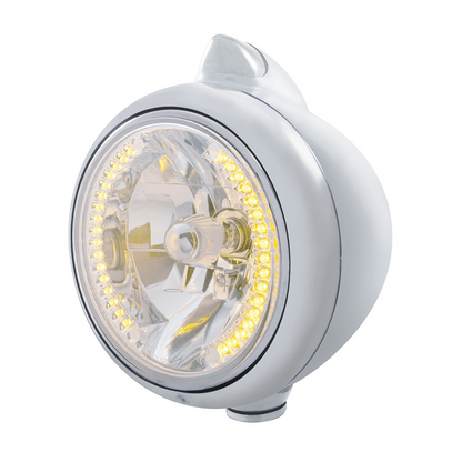 Stainless Steel Guide 682-C Headlight H4 With Amber LED & Original Style LED Signal - Clear Lens