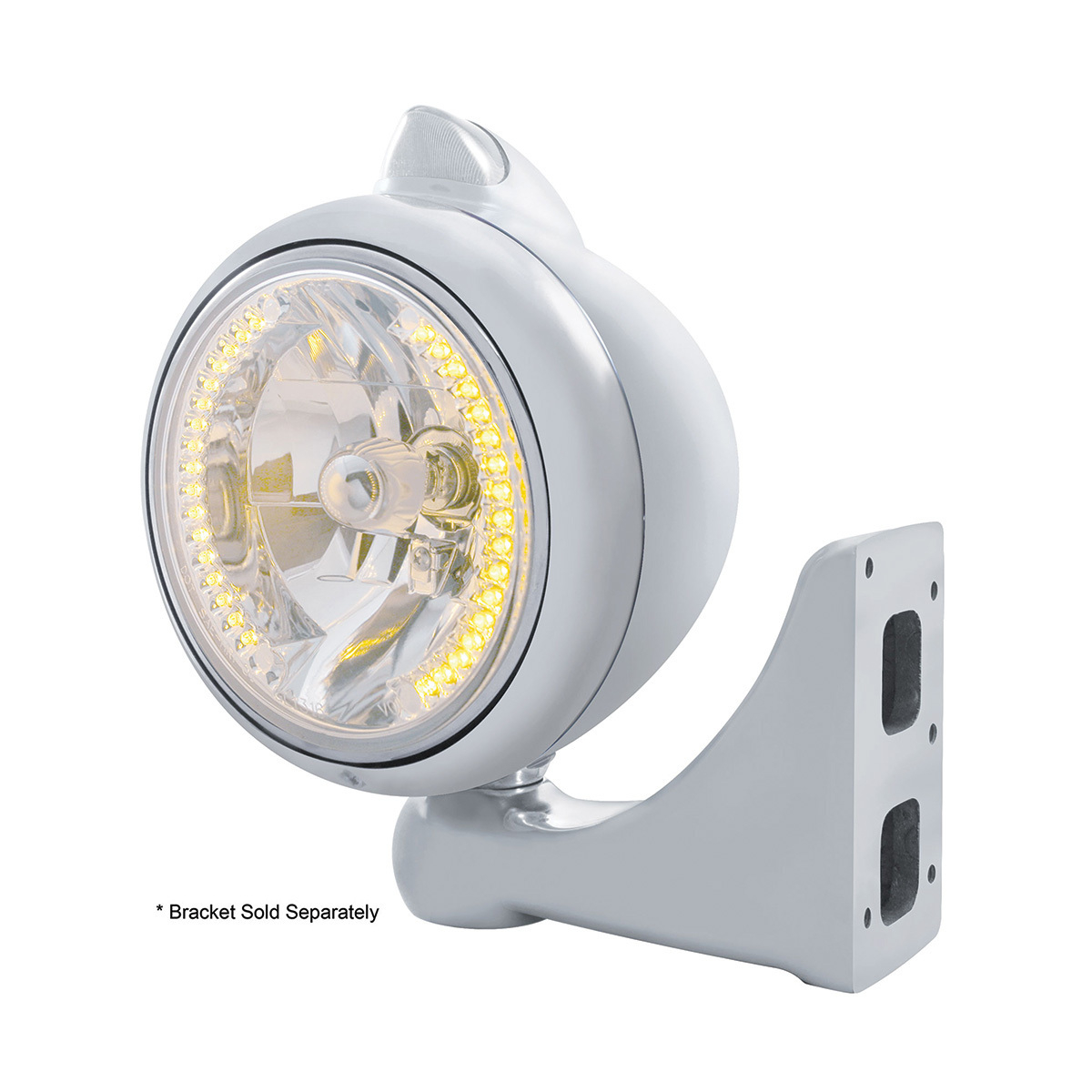 Stainless Steel Guide 682-C Headlight H4 With Amber LED & Original Style LED Signal - Clear Lens