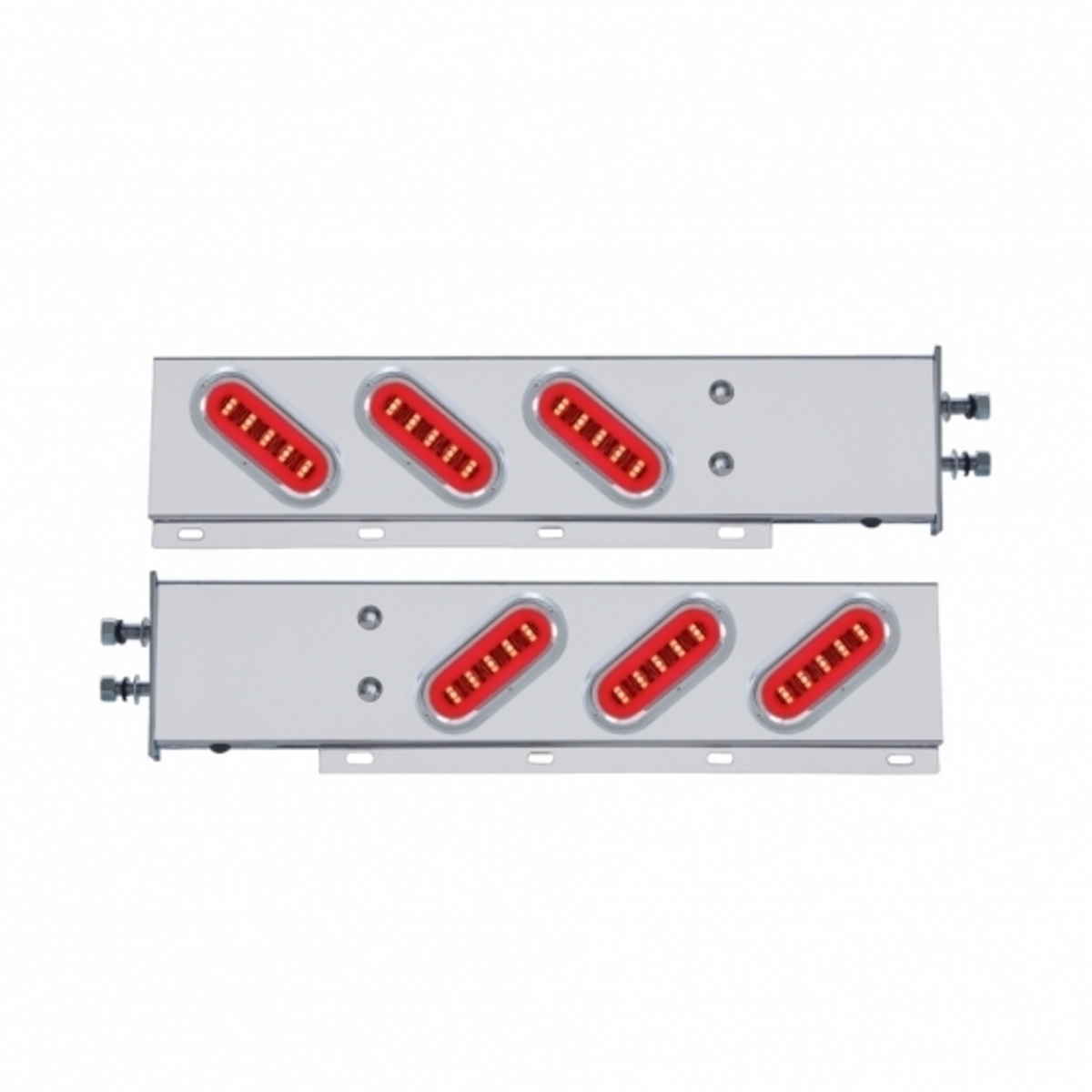 2.5" Bolt Pattern SS Spring Loaded Bar With 6X 22 Red LED 6" Oval GloLight & Visor -Clear Lens (Pair)