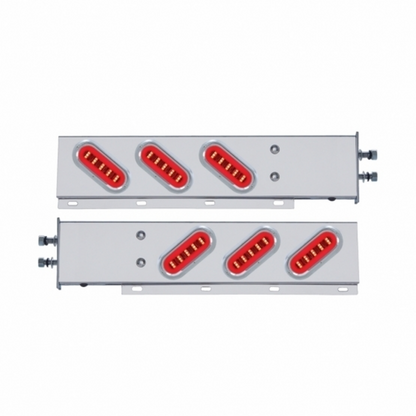 2.5" Bolt Pattern SS Spring Loaded Bar With 6X 22 Red LED 6" Oval GloLight & Visor -Clear Lens (Pair)