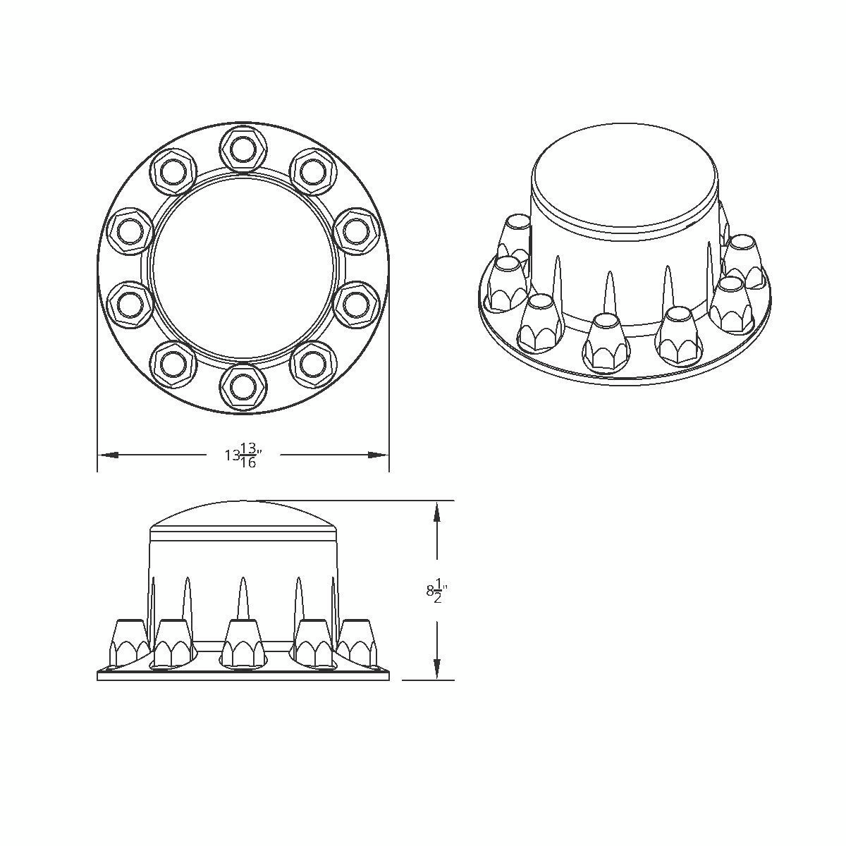 Dome Rear Axle Cover With 33mm Standard Thread-On Nut Covers - Chrome