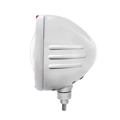 Stainless Steel Classic Embossed Stripe Headlight 5 LED Bulb & Dual Mode LED Signal-Amber Lens