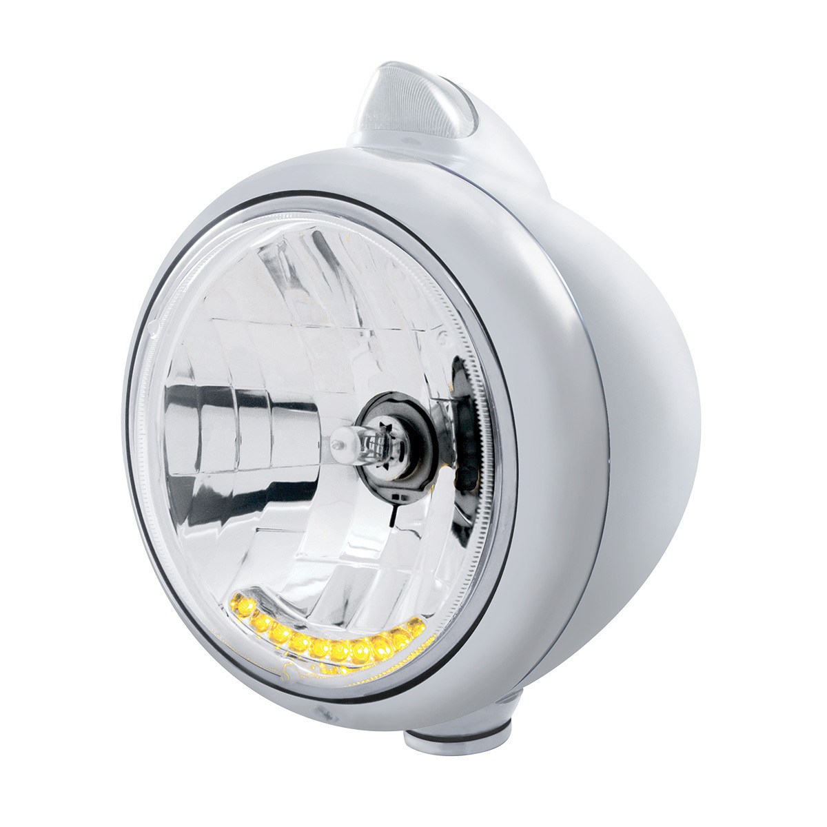 Chrome Guide 682-C Headlight H4 With 10 Amber LED & Original Style Turn - Clear Lens