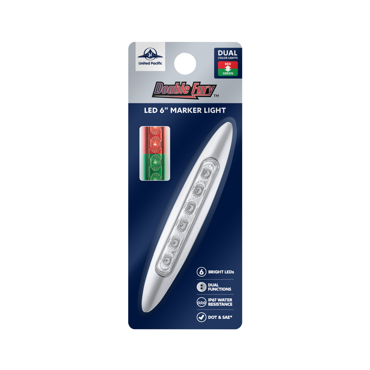 Double Fury 6 LED Dual Function 6" Marker Light With Chrome Bezel-Red & Green/Clear Lens