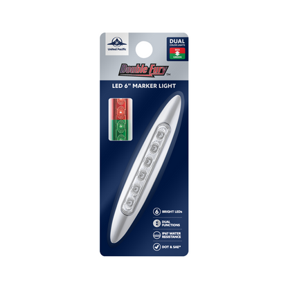 Double Fury 6 LED Dual Function 6" Marker Light With Chrome Bezel-Red & Green/Clear Lens