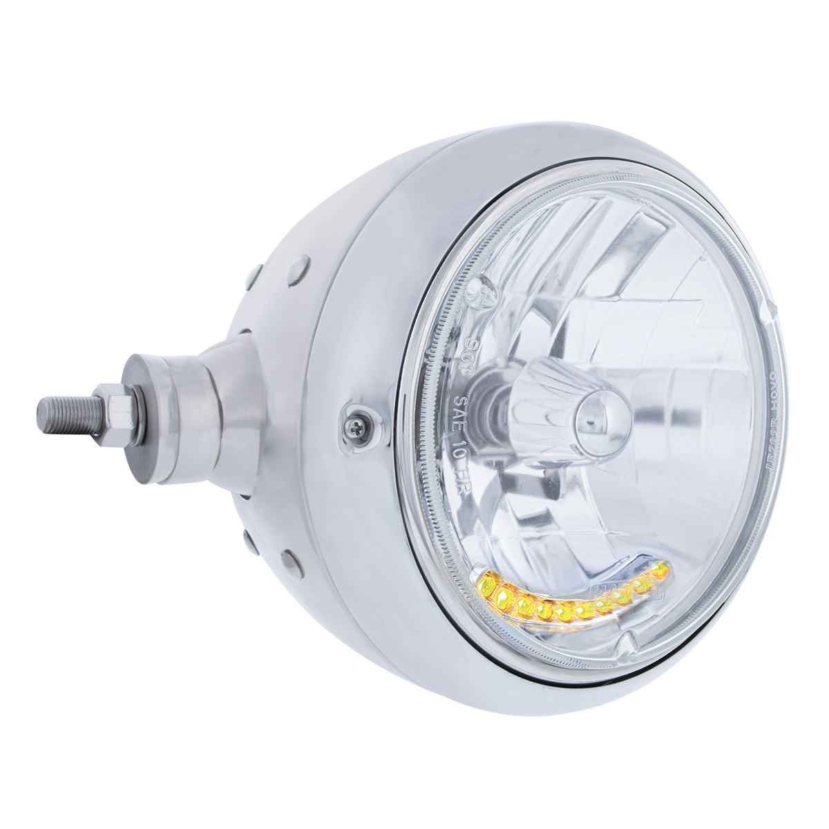 Chrome Guide 682-C Style Headlight Assembly W/Crystal Lens & 10 LEDs Position Light - L/H (Horizontal Mount)