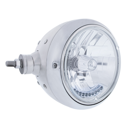Chrome Guide 682-C Style Headlight Assembly W/Crystal Lens & 10 LEDs Position Light - L/H (Horizontal Mount)