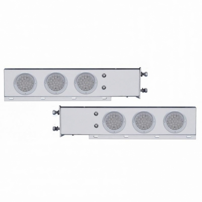 3-3/4" Bolt Pattern SS Spring Loaded Bar With 6X 36 LED 4" Lights & Visors -Red LED/Clear Lens (Pair)