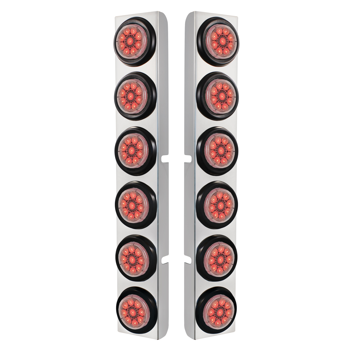 SS Rear Air Cleaner Bracket With 12X 9 LED 2" Reflector Lights For Peterbilt-Red LED/Clear Lens