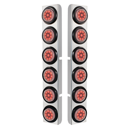 SS Rear Air Cleaner Bracket With 12X 9 LED 2" Reflector Lights For Peterbilt-Red LED/Clear Lens