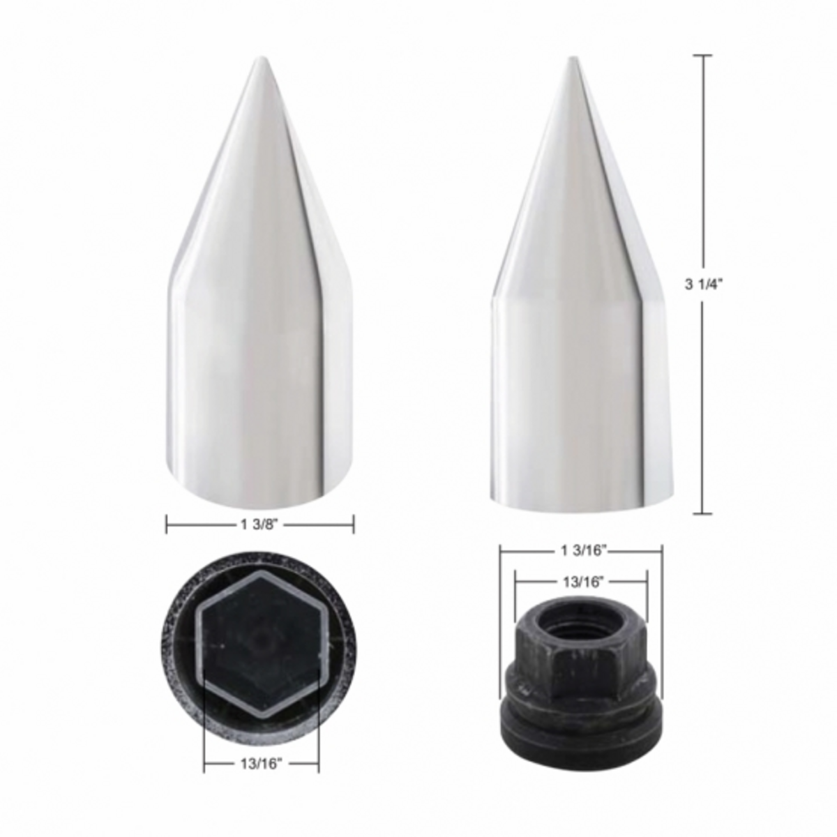 Chrome Spike Nut Cover For 1999-2004 Ford F-150, Push-On Style (Bulk)