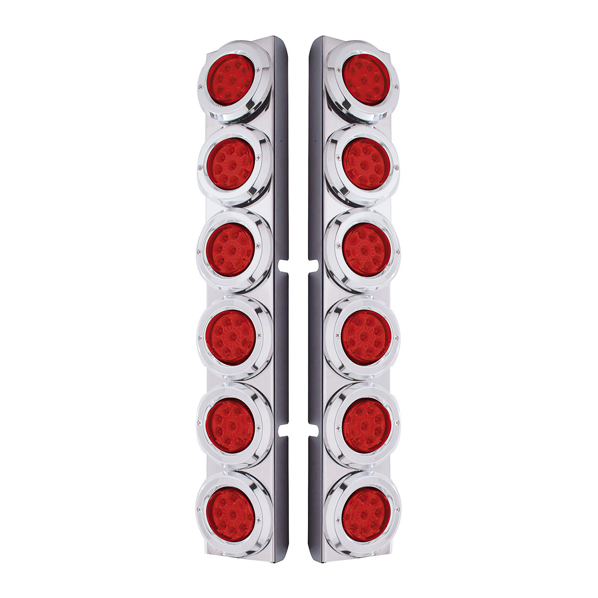 SS Rear Air Cleaner Bracket With 12X 9 LED 2" Reflector Lights & Bezels For Peterbilt-Red LED & Lens