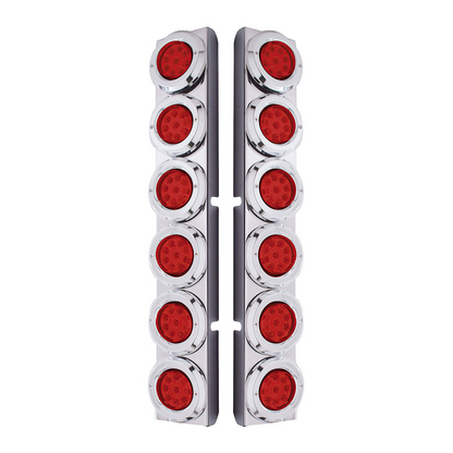 SS Rear Air Cleaner Bracket With 12X 9 LED 2" Reflector Lights & Bezels For Peterbilt-Red LED & Lens