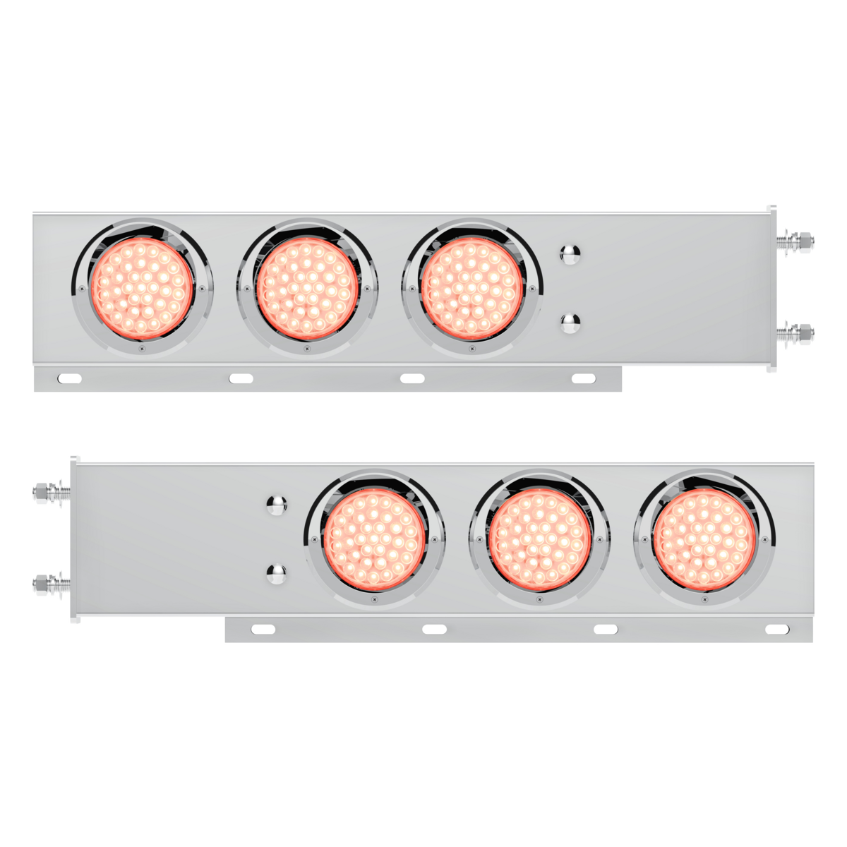 3-3/4" Bolt Pattern Deluxe SS Spring Loaded Bar W/6X 36 LED 4" Light & Visors -Red LED/Clear Lens (Pair)