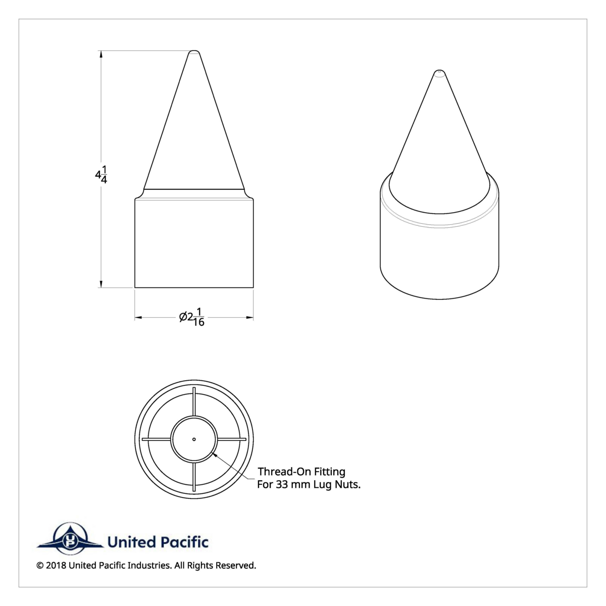 33mm X 4-1/4" Chrome Plastic Stiletto Nut Cover - Thread-On (Bulk)