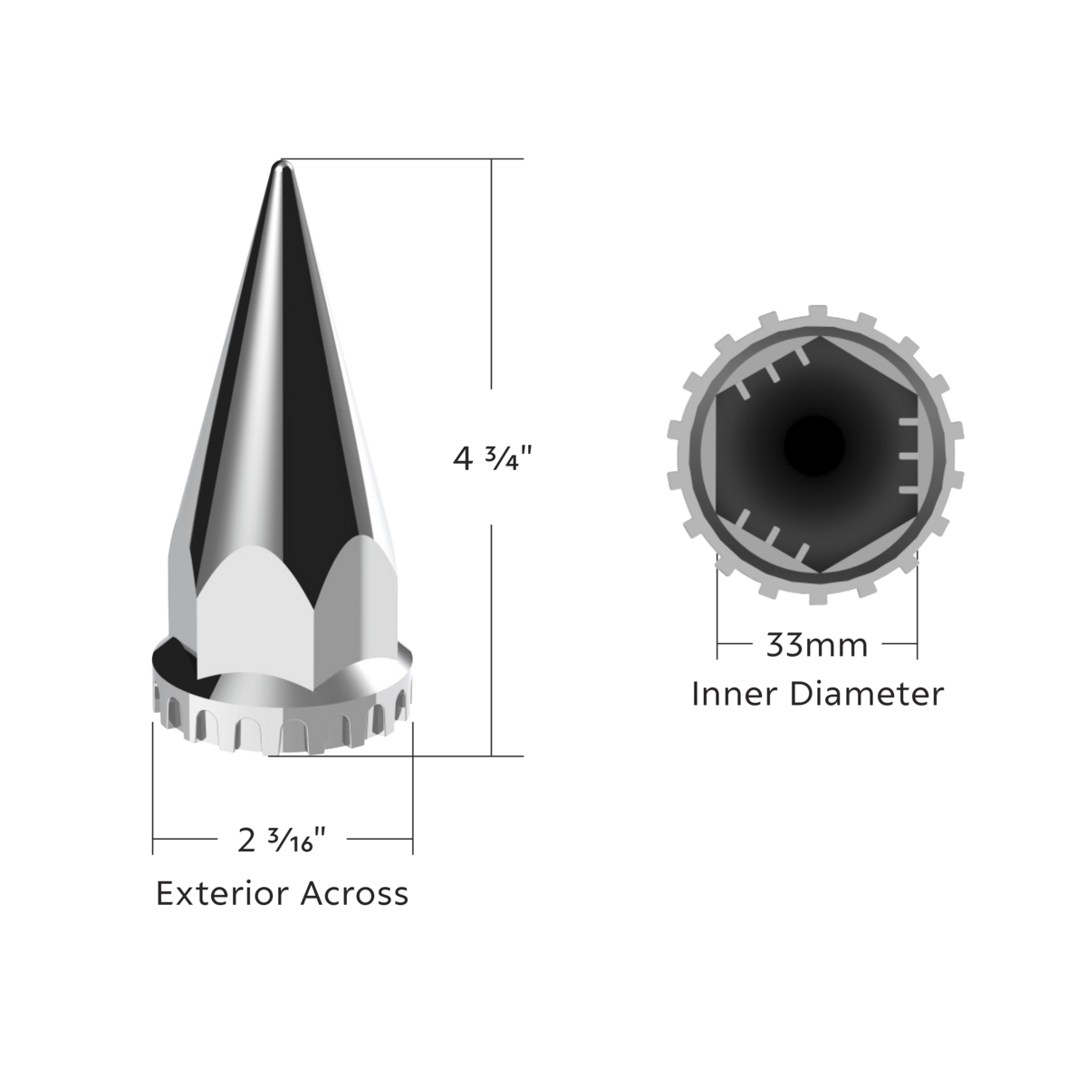 33mm X 4-3/4" Chrome Super Spike Nut Covers - Push-On (Box of 10)