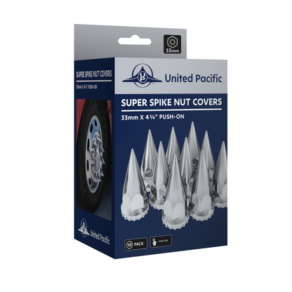33mm X 4-3/4" Chrome Super Spike Nut Covers - Push-On (Box of 10)