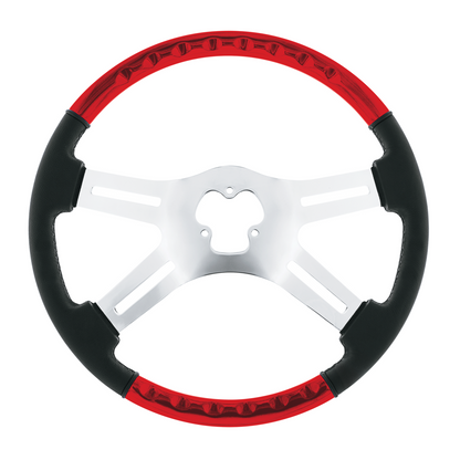 18" Leather & Wood Candy Color 4 Spoke Steering Wheel With Chrome Horn Bezel-Candy Red