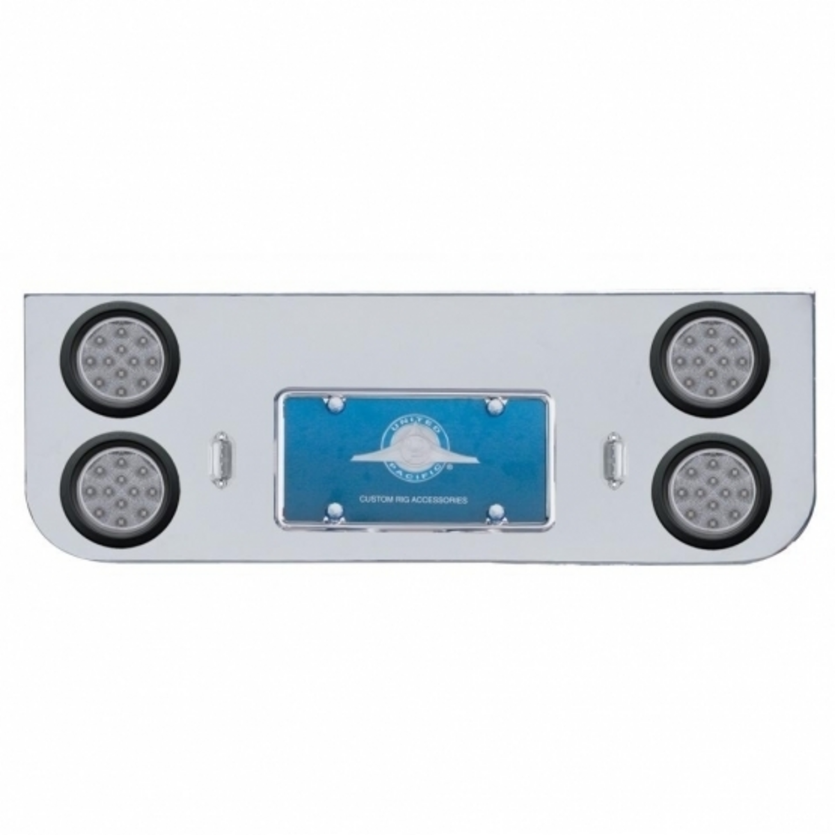 Chrome Rear Center Panel With Four 12 LED 4" Reflector Lights & Grommets - Red LED/Clear Lens