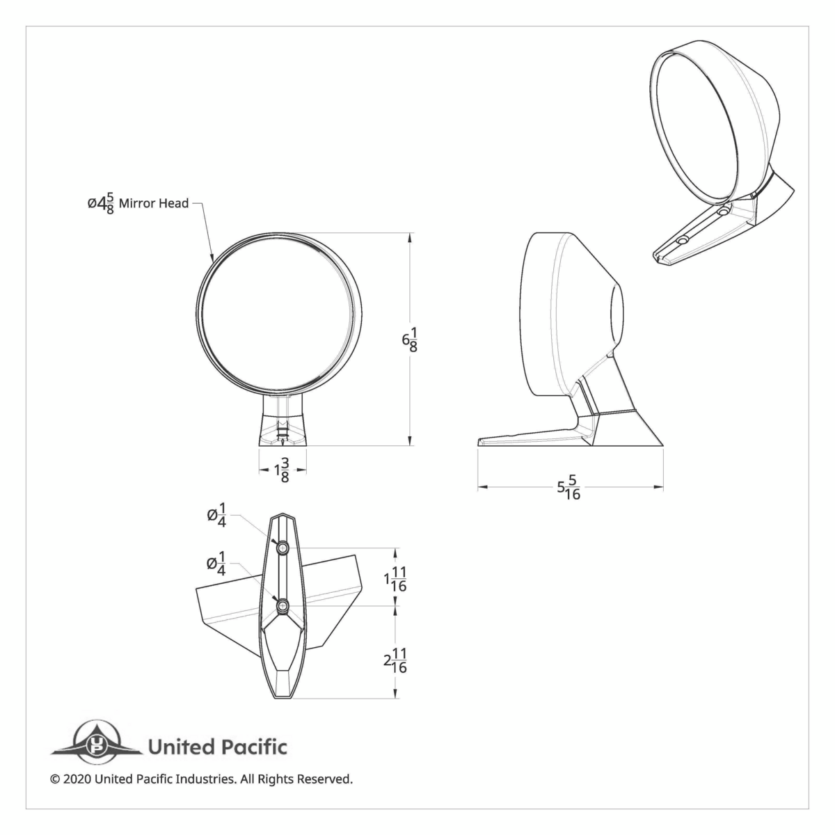 Non-Remote Exterior Mirror For 1964.5-66 Ford Mustang - R/H