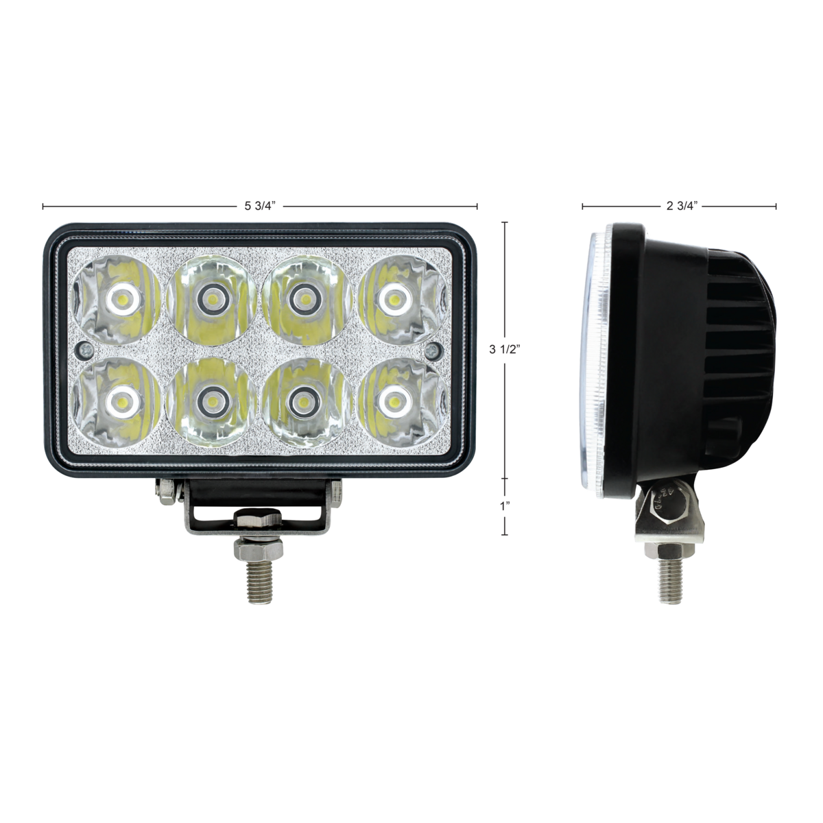 8 High Power LED Rectangular Work Light With Chrome Reflector