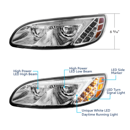 Chrome LED Headlight For Peterbilt 386 (2005-2015) & 387 (1999-2010) - Driver