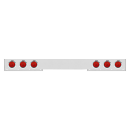 Chrome 1 Piece Rear Light Bar With Six 7 LED 4" Reflector Lights & Bezels - Red LED/Red Lens