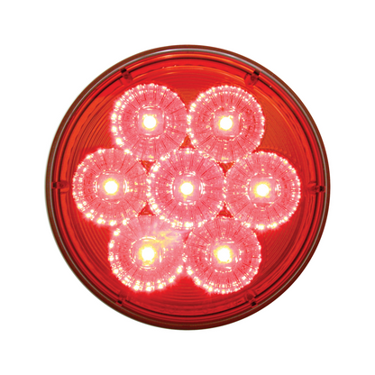 Chrome 1 Piece Rear Light Bar With Six 7 LED 4" Reflector Lights & Bezels - Red LED/Red Lens