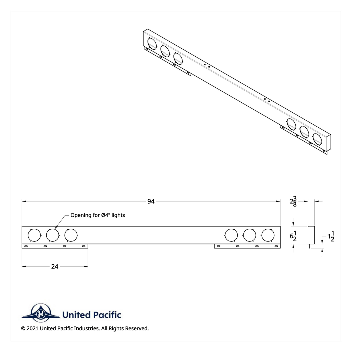 Chrome 1 Piece Rear Light Bar With Six 7 LED 4" Reflector Lights & Bezels - Red LED/Red Lens
