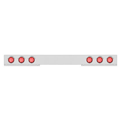 Chrome 1 Piece Rear Light Bar With Six 7 LED 4" Reflector Lights & Bezels - Red LED/Red Lens