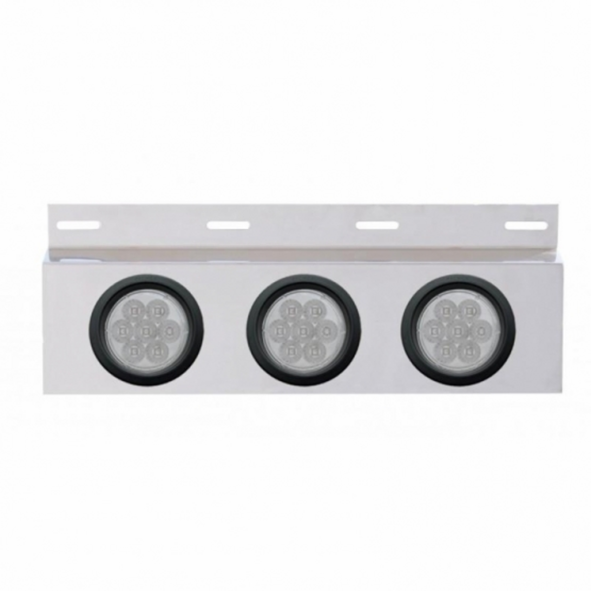 Stainless Top Mud Flap Plate With 3X 7 LED 4" Reflector Lights & Grommets - Red LED/Clear Lens (Each)