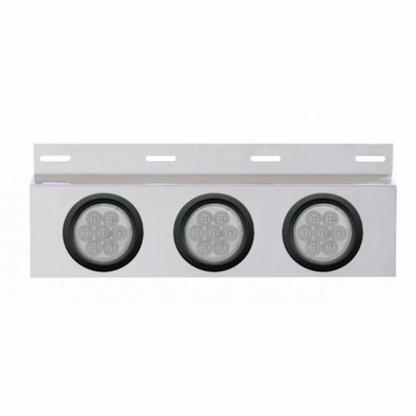 Stainless Top Mud Flap Plate With 3X 7 LED 4" Reflector Lights & Grommets - Red LED/Clear Lens (Each)